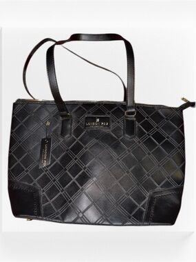 LONDON FOG COLLECTION Kristiana Embossed Woven Black Tote, 100th Anniversary